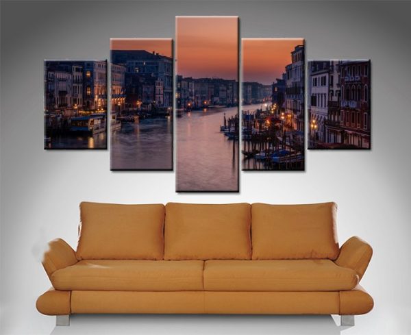 Venice Grand Canal five panel canvas art, a grand Italian gift for a lounge