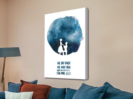 Personalised watercolour silhouette star map canvas, custom night sky