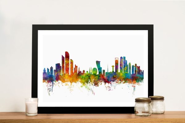 Abu Dhabi skyline watercolour framed art with soft city silhouette Abu Dhabi skyline watercolour framed art with soft city silhouette