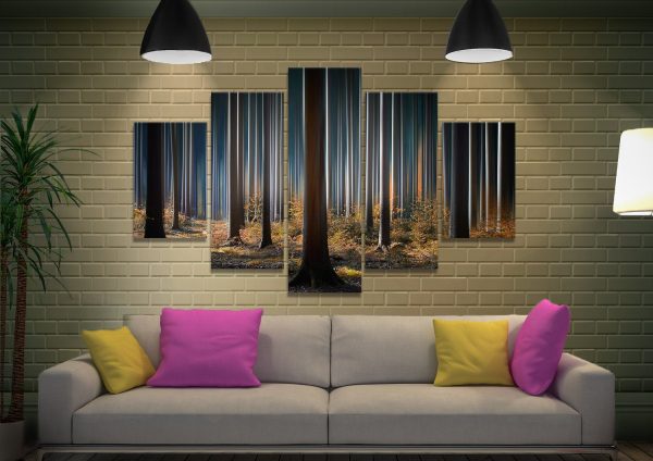 Tall Trees five panel canvas set, a calming landscape gift for a lounge