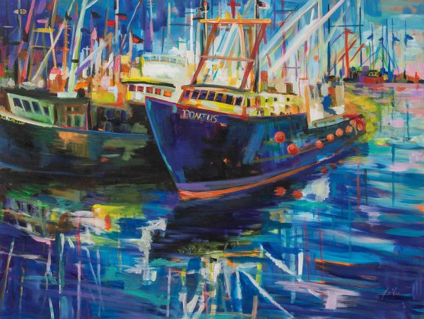 In for the Night canvas, a nautical harbour gift for a cosy coastal study
