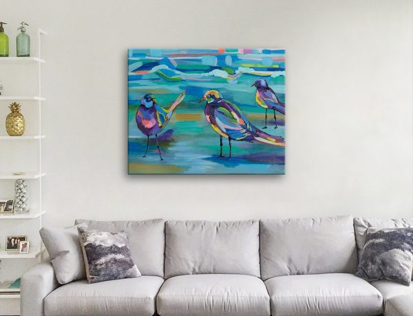 Indigo Gulls abstract watercolour print, a soft coastal gift for a bedroom