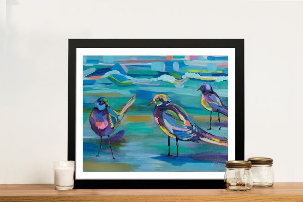 Framed Indigo Gulls print, a moody coastal gift for a hallway