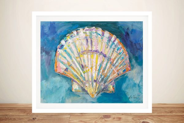 Scallop Shell by Jeanette Vertentes, framed print, a single fan-shaped scallop with fine radiating ribs.