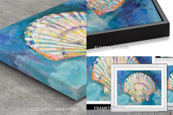 Scallop Shell by Jeanette Vertentes, fine art print, a calm, symmetrical shell on an airy backdrop.