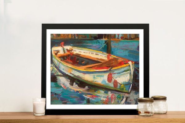 Solo Boat framed nautical print, a vivid gift for a hallway