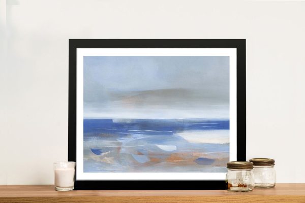 Calm Sea abstract framed print, a tranquil coastal gift for a hallway