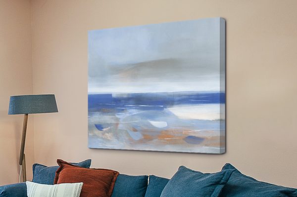 Calm Sea canvas, tranquil abstract seascape in soft cool blue tones