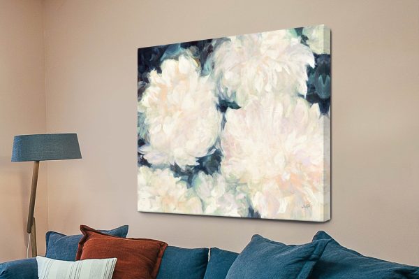 Blushing Summer in Navy floral canvas, blush petals against midnight blue Blushing Summer in Navy floral canvas, blush petals against midnight blue