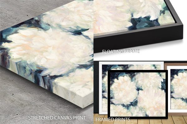 Blushing Summer in Navy floral decor, soft blooms on a deep navy ground Blushing Summer in Navy floral decor, soft blooms on a deep navy ground