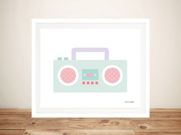 Boombox framed print, a fun retro colourful kids gift for a bedroom Boombox framed print, a fun retro colourful kids gift for a bedroom