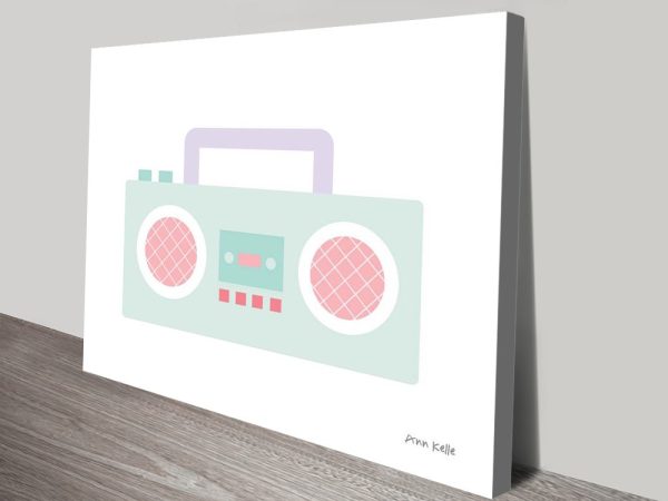 Boombox print, a playful retro colourful kids artwork Boombox print, a playful retro colourful kids artwork