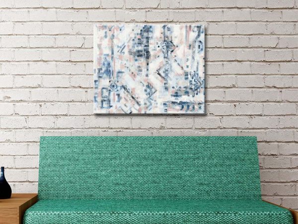 Scattered Indigo Rose abstract floral canvas, a serene gift for a hallway