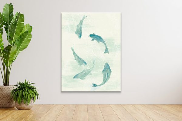 Celadon Koi watercolour canvas, a soft jade gift for a bathroom Celadon Koi watercolour canvas, a soft jade gift for a bathroom