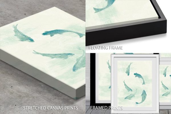 Celadon Koi canvas print, graceful koi fish gliding through soft celadon water Celadon Koi canvas print, graceful koi fish gliding through soft celadon water