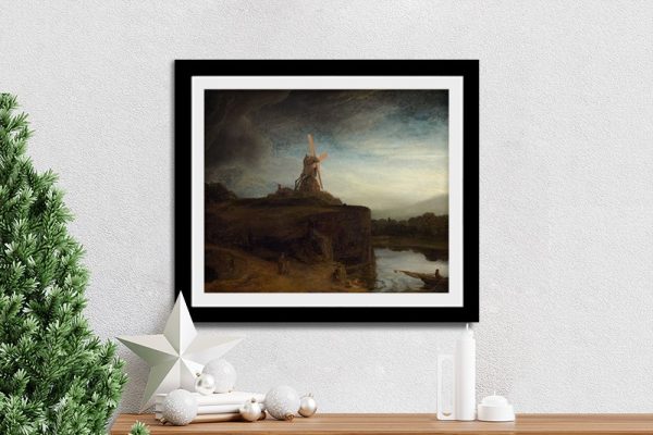 The Mill by Rembrandt, a windmill silhouetted against a brooding stormy sky The Mill by Rembrandt, a windmill silhouetted against a brooding stormy sky