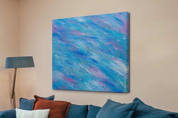 Clear Sky by Helen Joynson, airy abstract of soft blues evoking a bright open sky Clear Sky by Helen Joynson, airy abstract of soft blues evoking a bright open sky