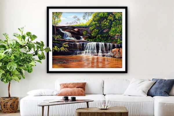 Cascades Blue Mountains framed, misty waterfall in an Australian gorge