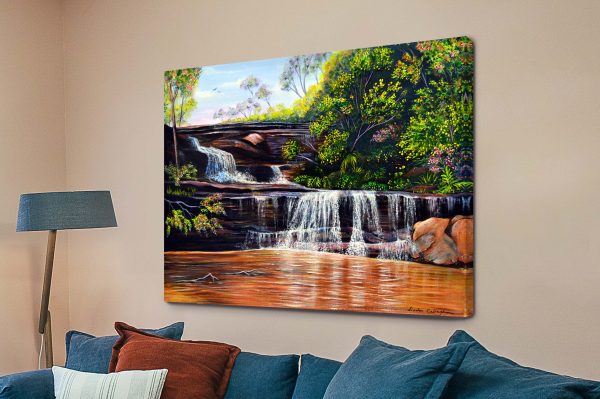 Cascades Blue Mountains canvas print, cool waterfall and lush ferns