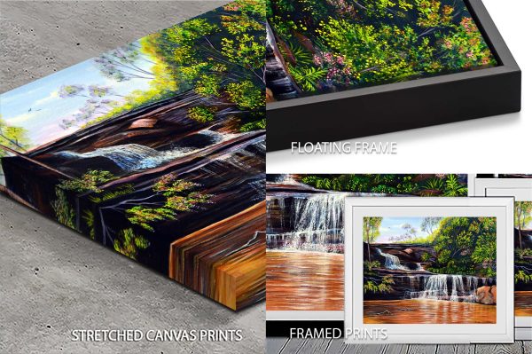 Cascades Blue Mountains quality print, misty gorge waterfall