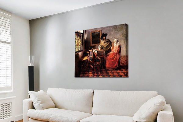 Glass of Wine by Vermeer canvas print, serene Dutch interior scene Glass of Wine by Vermeer canvas print, serene Dutch interior scene