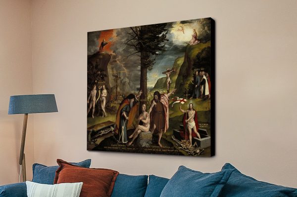 Allegory of the Old and New Testaments canvas by Hans Holbein, rich sombre tones