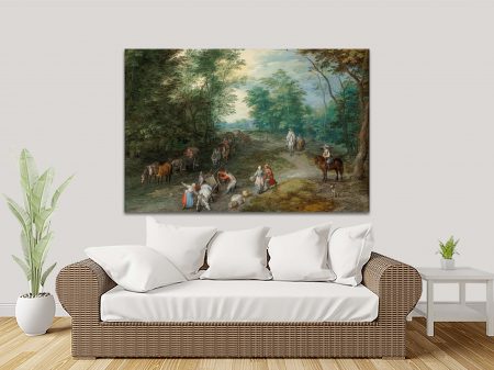 Wooded Landscape with Travellers by Brueghel canvas artwork, lush woodland scene