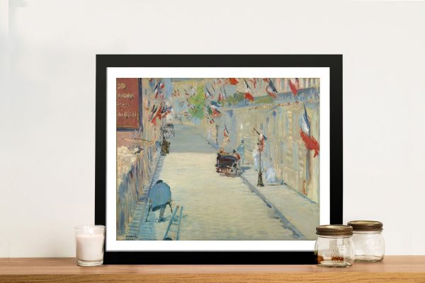 Manet Rue Mosnier with Flags framed print, a Parisian gift for a dining room