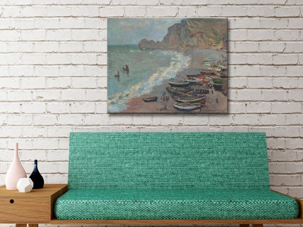 Beach at Etretat by Claude Monet canvas artwork, a coastal gift for a lounge Beach at Etretat by Claude Monet canvas artwork, a coastal gift for a lounge