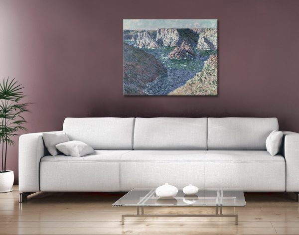 Rocks at Belle Ile by Claude Monet canvas artwork, a coastal gift for a study Rocks at Belle Ile by Claude Monet canvas artwork, a coastal gift for a study
