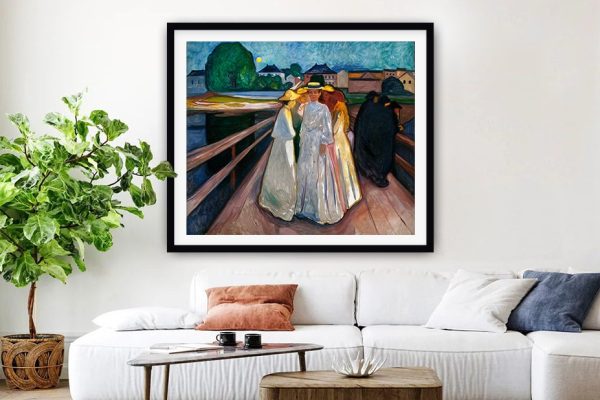 On the Bridge wall art, Edvard Munch women gathered on a jetty in soft dusky colour On the Bridge wall art, Edvard Munch women gathered on a jetty in soft dusky colour