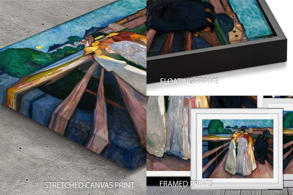 On the Bridge fine art print, Edvard Munch dusk-lit figures on a wooden railing On the Bridge fine art print, Edvard Munch dusk-lit figures on a wooden railing