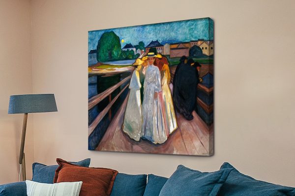 On the Bridge canvas print, Edvard Munch figures on a railing in muted evening tones On the Bridge canvas print, Edvard Munch figures on a railing in muted evening tones