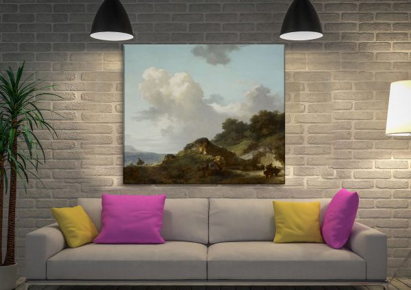 The Rock canvas artwork, Jean-Honoré Fragonard rugged terrain in mellow rococo hues The Rock canvas artwork, Jean-Honoré Fragonard rugged terrain in mellow rococo hues