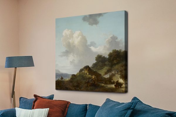 The Rock canvas print, Fragonard craggy scene rendered in soft golden classical light The Rock canvas print, Fragonard craggy scene rendered in soft golden classical light