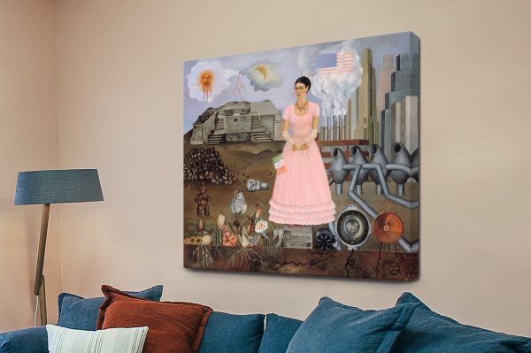 Self-Portrait on the Borderline by Frida Kahlo, figure between Mexico and the United States Self-Portrait on the Borderline by Frida Kahlo, figure between Mexico and the United States