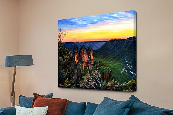 Blue Mountains Sunset canvas, warm glowing Australian landscape