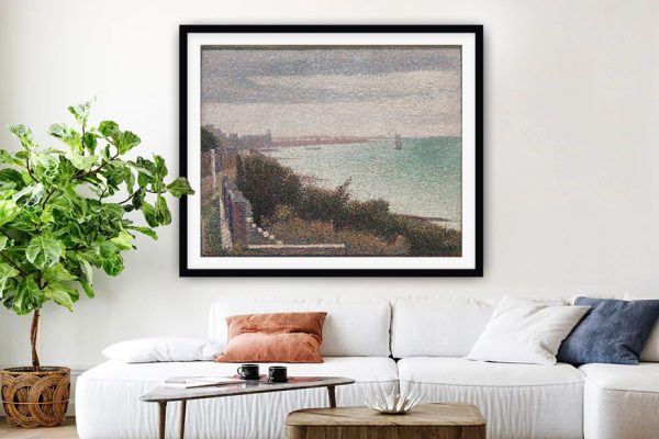 Grandcamp Evening by Seurat framed art, a coastal piece for a hallway Grandcamp Evening by Seurat framed art, a coastal piece for a hallway