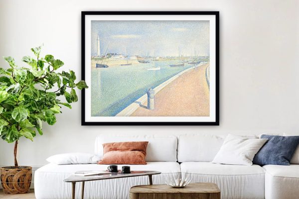 Channel of Gravelines by Seurat framed art, a coastal piece for a hallway Channel of Gravelines by Seurat framed art, a coastal piece for a hallway