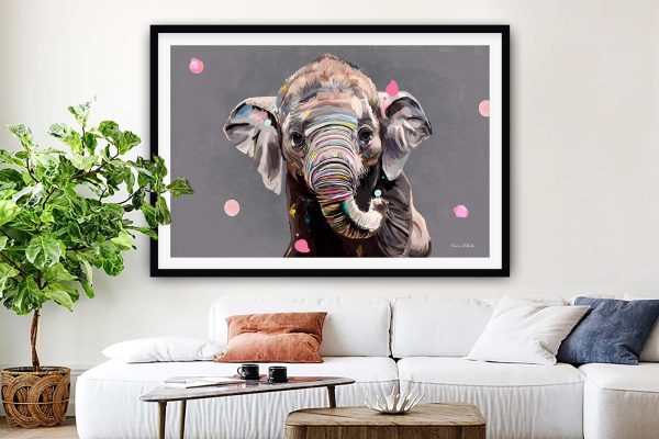 Abstract elephant framed art, stylised elephant in vivid tones Abstract elephant framed art, stylised elephant in vivid tones