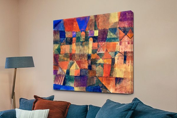 City with Three Domes Paul Klee canvas, sunlit geometric town City with Three Domes Paul Klee canvas, sunlit geometric town