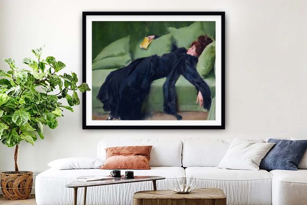 A Decadent Girl by Ramon Casas framed art, graceful reclining portrait A Decadent Girl by Ramon Casas framed art, graceful reclining portrait