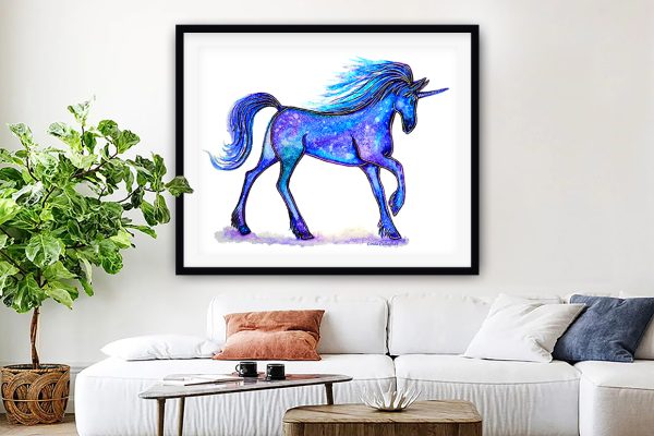 Blue Unicorn, whimsical geometric unicorn in cool blue tones Blue Unicorn, whimsical geometric unicorn in cool blue tones