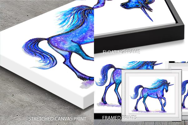 Blue Unicorn print, faceted unicorn design in bright blue tones Blue Unicorn print, faceted unicorn design in bright blue tones
