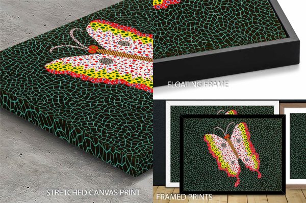 A Butterfly by Yayoi Kusama, fine art print, a delicate yet hypnotic dotted butterfly. A Butterfly by Yayoi Kusama, fine art print, a delicate yet hypnotic dotted butterfly.