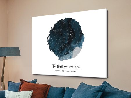 A Star Was Born star map, canvas print, a personalised night sky for a special date and place. A Star Was Born star map, canvas print, a personalised night sky for a special date and place.