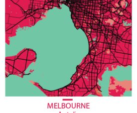 Melbourne Pop Pink canvas wall art, saturated primary colours