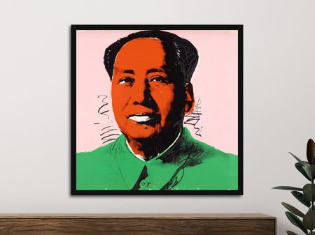 Mao by Andy Warhol, framed print, the chairman in candy pink with a green-washed face. Mao by Andy Warhol, framed print, the chairman in candy pink with a green-washed face.