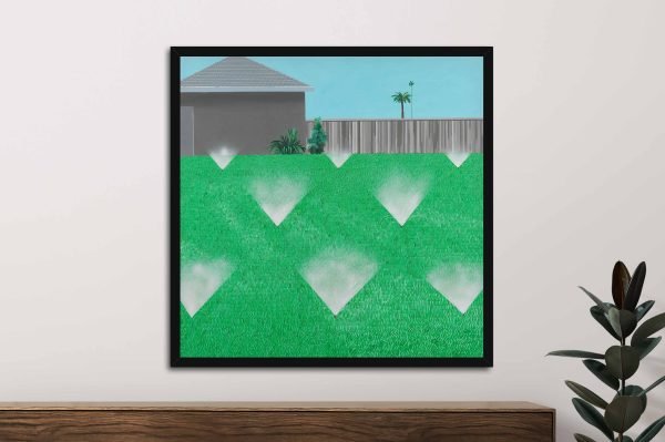 A Lawn Being Sprinkled by David Hockney canvas print, a fresh pop art gift for a lounge
