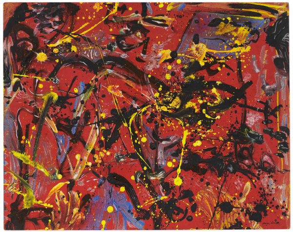 Red Composition by Jackson Pollock, framed print styled on a wall in a room setting Red Composition by Jackson Pollock, framed print styled on a wall in a room setting